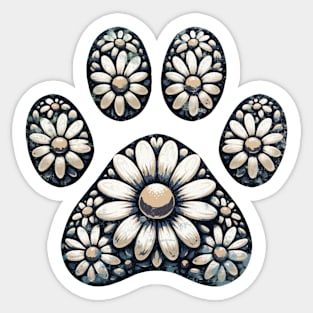 Paw print, daisies, floral, flowers, minimal style, pet lovers, animal lovers Sticker